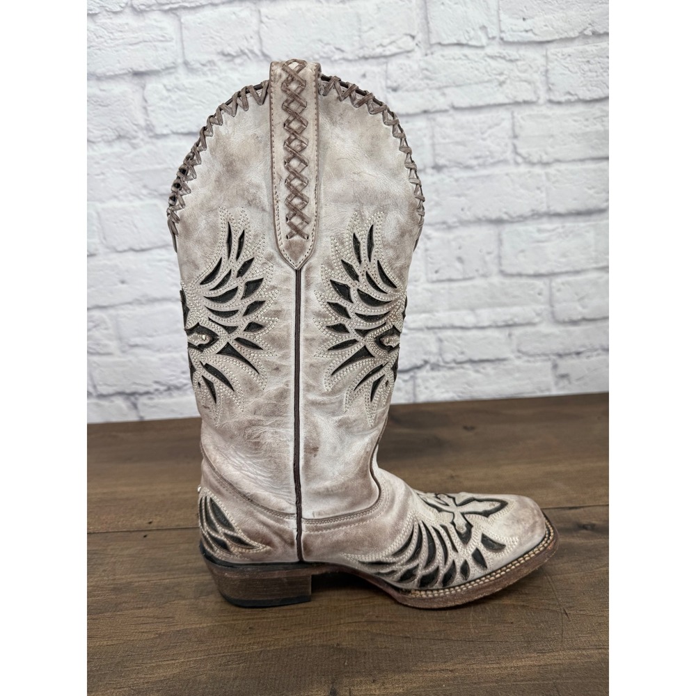 JB Dillon Buttercup Western Boots 8C Distressed Leather Cross Cutout Cowboy - Picture 10 of 15